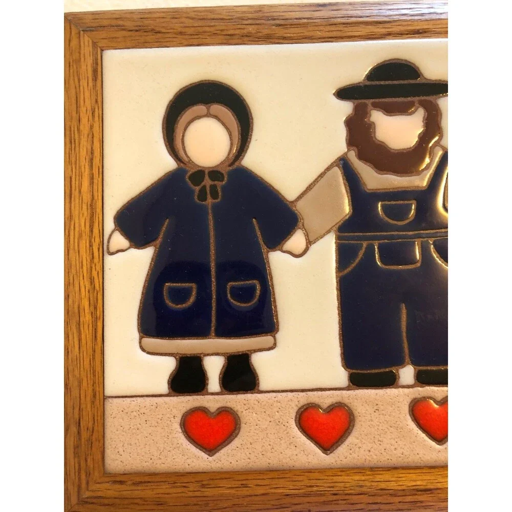 Siegel Arts Hand Painted Wall Hanging Tile Hot Plate Trivet Couple Farmers
